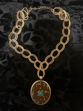 Gold-Tone Chain Necklace with Turquoise Accent Pendant